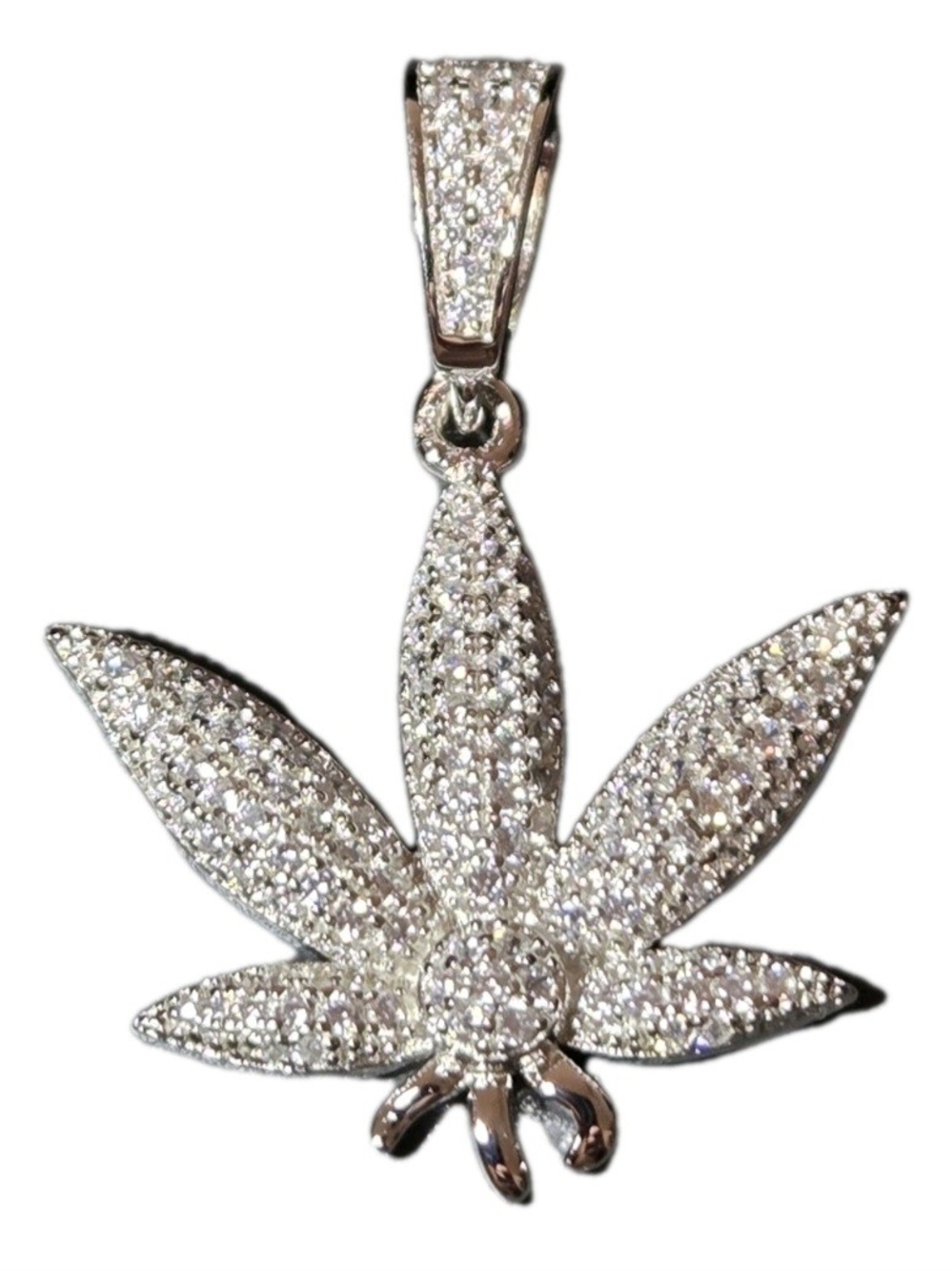 Moissanite Iced Out Marijuana Leaf Pendant 925 Sterling Silver NEW